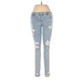 Tractr Jeggings - Mid/Reg Rise Skinny Leg Boyfriend: Blue Bottoms - Women's Size 12 - Distressed Wash