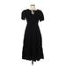 Anrabess Casual Dress - Midi Tie Neck Short sleeves: Black Print Dresses - Women's Size Small