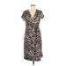 Charter Club Casual Dress - Sheath V-Neck Short sleeves: Brown Zebra Print Dresses - Women's Size Medium