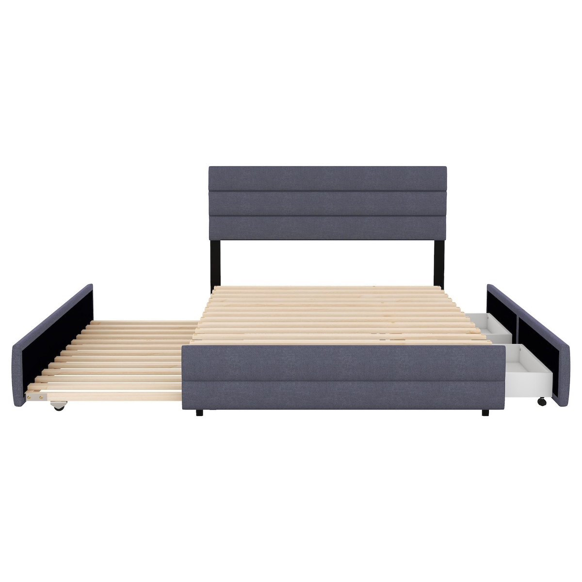 Merax Polsterbett, Leinen Doppelbett 140x200cm mit 2 Schubladen und Unterbett 90x190cm, grau Image