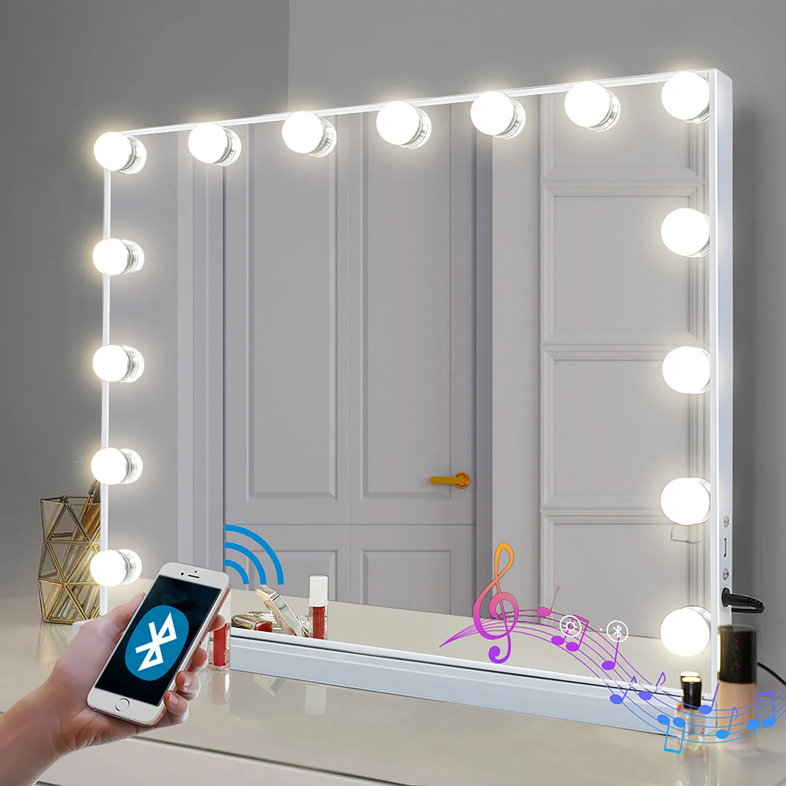 Großer Bluetooth-Kosmetikspiegel, Make-up-Spiegel mit Lichtern, Hollywood-Spiegel, Touchscreen-Steuerung, Kosmetikspiegel mit 15 LED-Lampen