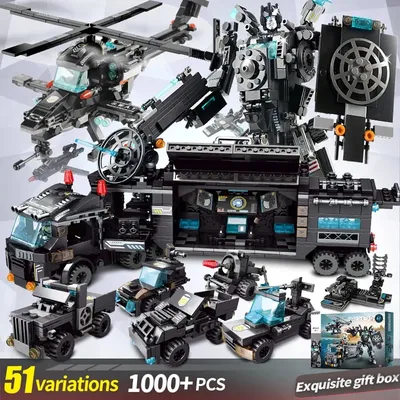 1000 + Stück Stadt Polizei station Auto zentrale Bausteine LKW Swat Figur WW2 Militär Ziegel Image