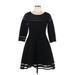Eliza J Cocktail Dress - Mini Scoop Neck 3/4 sleeves: Black Solid Dresses - Women's Size Large