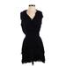 Parker Casual Dress - A-Line V Neck Short sleeves: Black Print Dresses - Women's Size 2