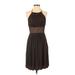 BCBGMAXAZRIA Cocktail Dress - A-Line High Neck Sleeveless: Brown Print Dresses - Women's Size 4