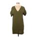 Madewell Casual Dress - Shift Plunge Short sleeves: Green Solid Dresses - Women's Size Small