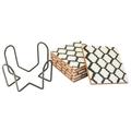 Panoply Decor Geometric Wood Coaster Set w/ Holder Wood in White/Black | Wayfair CST113