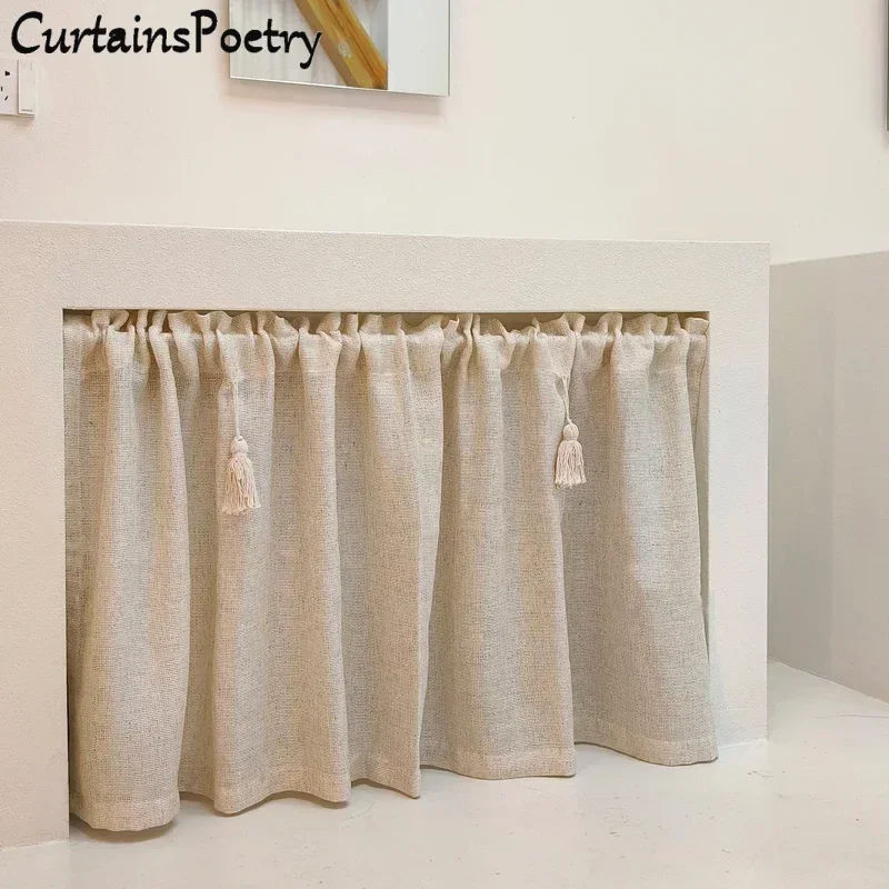 Rideaux courts en coton et lin, style ferme, prêts à poser, avec passe-tringle, pour fenêtre, cache-poussière pour armoire, pour café, cuisine, décoration intérieure
