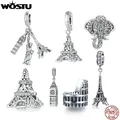 WOSTU-Breloques Tour Eiffel en Argent Sterling 925 Pendentif Vintage Perle Éléphant Tour Eiffel