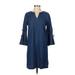 Ann Taylor Casual Dress - Shift V-Neck 3/4 sleeves: Blue Solid Dresses - Women's Size 2 Petite