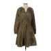 Lauren by Ralph Lauren Casual Dress - A-Line V Neck Long sleeves: Green Solid Dresses - Women's Size 4