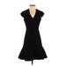 Rebecca Taylor Casual Dress - Party V-Neck Short sleeves: Black Solid Dresses - Women's Size 00