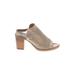Barbara Barbieri Heels: Slip-on Chunky Heel Casual Tan Print Shoes - Women's Size 7 1/2 - Open Toe