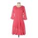 Roz & Ali Casual Dress - A-Line Scoop Neck 3/4 sleeves: Pink Print Dresses - Women's Size 12