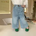 Moda neonata ragazzo gamba larga Jeans pantalone camicia di cotone neonato bambino bambino pantaloni