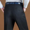 Pantalone da uomo in Cashmere pantaloni larghi in lana a vita alta a righe pantaloni classici da