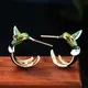 Nette Hummingbird Form Öl Tropfen Ohrringe Neue Mode Temperament Silber Nadel Nische Design Grün