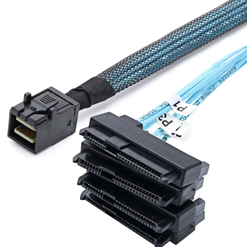 SATA-Kabel SFF-8643 auf 4 SFF-8482 Interner Mini-SAS HD auf 4 SFF-8482-Anschlüsse mit 15-poligem Stromanschluss-Festplatten-Splitter Image