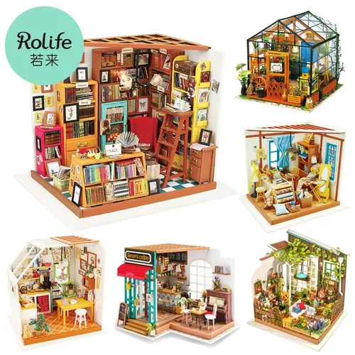 Robotime Rolife DIY Holz Miniatur Puppenhaus Gewächshaus Handgemachte Puppe Haus Küche Mit Möbel