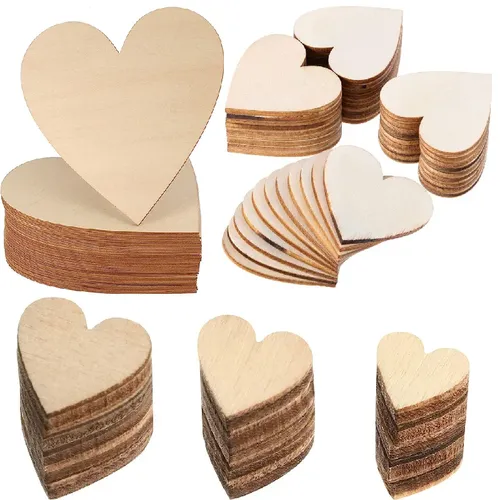 3-100 Stück Holzherz scheiben natürliche unvollendete Holzherz ausschnitte für DIY Handwerk