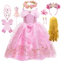 Aurora rosa Prinzessin Kleid Mädchen schlafen Schönheit Cosplay Kostüm Sommer Blumen Rose Print