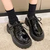 Rimocy Chunky Plateau-Oxfords-Schuhe für Damen, 2023, Frühling, rutschfeste Schnür-Flats, Damen-Gothic-Schuhe aus Lackleder mit dickem Boden