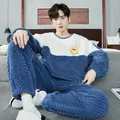 Winter Thicken Flannel Sleepwear for Sleeping Men's Pajamas Set Korean Style Cartoon Pajama Warm