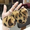 New Leopard Pompom Key Chain Fake Rabbit fur Plush Heart Keychain Round fluffy Ball Car Key Ring Bag