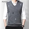 DIMUSI Autumn Men's Sleeveless Jacket Man Slim Fit V-Neck Collar Vest Jumper Knitted Waistcoats Men