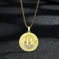 LUTAKU Stainless Steel Gold Plated Circle Bitcoin Pendant Necklaces For Women Men Medallion Choker