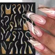 3D Reflective Nail Strip Stickers Gold Glitter Sugar Effect French Manicure Tips Swirl Wave Nail