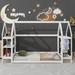 Twin Size House-Shaped Floor Bed w/ Detachable Stands Storage Bed Frame & Multi-Functional Shelves for Kids, Teens, Girls, Boys