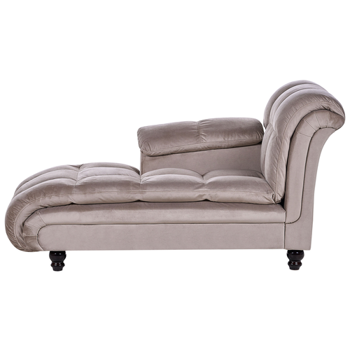 Chaiselongue Rechtsseitig Taupe Stoff mit Holzfüßen Gedrechselt Arm- & Rückenlehne Gesteppt Modern Récamiere Liegesofa Wohnzimmer Möbel