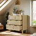 Farmhouse Style 3-Drawers Dresser, Rattan Storage Locker with Wide Drawers and Metal Handles, for Bedroom Entrance, Natural