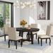 5-Piece Farmhouse Dining Table Set Wood Round Extendable Dining Table and 4 Upholstered Dining Chairs, for Dining Room