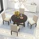 5-Piece Farmhouse Dining Table Set Wood Round Extendable Dining Table and 4 Upholstered Dining Chairs, for Dining Room