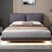 Platform Bed w/ 2 Large Backrests Upholstered Bed Frame, Unique Floating Panel Bed Low Profile Bed w/ Sensor Light - Queen Gray