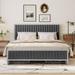 Queen Size Bed Frame Metal Platform Bed with Linen Fabric Headboard and Footboard, 4 Drawers with Wheels Storage Bed