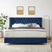 Velvet Upholstered Platform Bed with Button Headboard, King, Blue