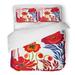 KXMDXA 3 Piece Bedding Set Autumn Colors Silk Scarf Blooming Poppies Abstract Pattern Floral 1950S 1960S Motifs Retro Collection Red Blue Twin Size Duvet Cover with 2 Pillowcase for Home Bedding Room