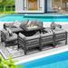 NICESOUL 9 Pieces Aluminum Outdoor Patio Sectional Furniture Sofa Set with Fire Pit Table Large Size Luxury Comfortable Water/UV-Resistant Garden Porch Backyard Party (Light Gray Cushion)