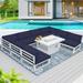 NICESOUL 9 Pieces Aluminum Outdoor Patio Sectional Furniture Sofa Set with Fire Pit Table Large Size Luxury Comfortable Durable Water/UV-Resistant Garden Porch Backyard Party (Navy Blue Cushion)