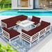 NICESOUL 9 Pieces Aluminum Outdoor Patio Sectional Furniture Sofa Set with Fire Pit Table Large Size Luxury Comfortable Durable Water/UV-Resistant Garden Porch Backyard Party (Burgundy Cushion)