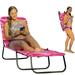 Lawn Chair Chaise Lounge 3 Legs Support Polyester Material Reclining Backrest Head Rest Pillow Great For Beach Home Backyard Outdoor Patio Pool Camping Lawn or Deck Color PINK PATTERN