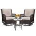 Yartaka Outdoor Swivel Rocker Patio Chairs Set of 2 and Matching Side Table - 3 Piece Wicker Patio Bistro Set with Premium Fabric Cushions Outdoor Furniture Beige