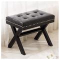 BULYAXIA PU Leather Upholstered Entryway Bench Ottoman Bedroom Bench Footstool Seat with X-Shaped Wooden Legs for Patio Bedroom Living Room Foyer Hallway Black