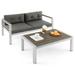 Gymax 2 Pieces Outdoor Aluminum Loveseat & Coffee Table Set w/ Cushions Patio Furniture Set