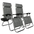 GZXS Set of 2 Relaxing Recliners Patio Chairs Adjustable Steel Mesh Zero Gravity Lounge Chair Recliners with Pillow and Cup Holder (Gray)