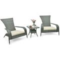 Topbuy 3-Piece Wicker Adirondack Set Ergonomic Oversized Rattan Chairs w/ Coffee Table Comfy Seat Cushions