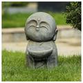 LuxenHome 14 Fiber Stone Little Buddha Monk and Bowl Garden Statue Happy Buddha Garden Sculpture Little Buddha Outdoor Art for Patio Courtyard Backyard